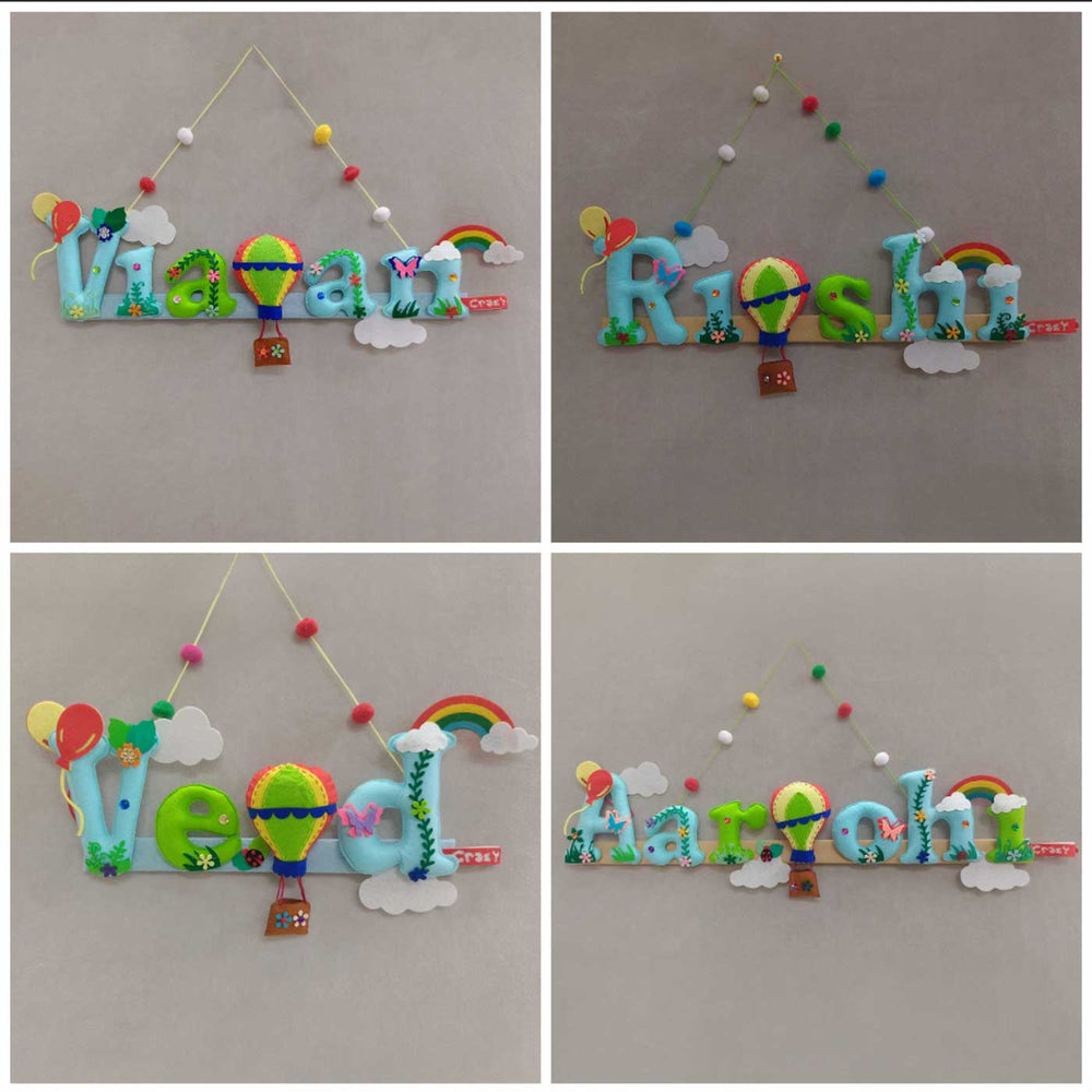 Handcrafted Personalized Balloon Themed Felt Name Plate For Kids - Four Personalized Name Hanging Examples