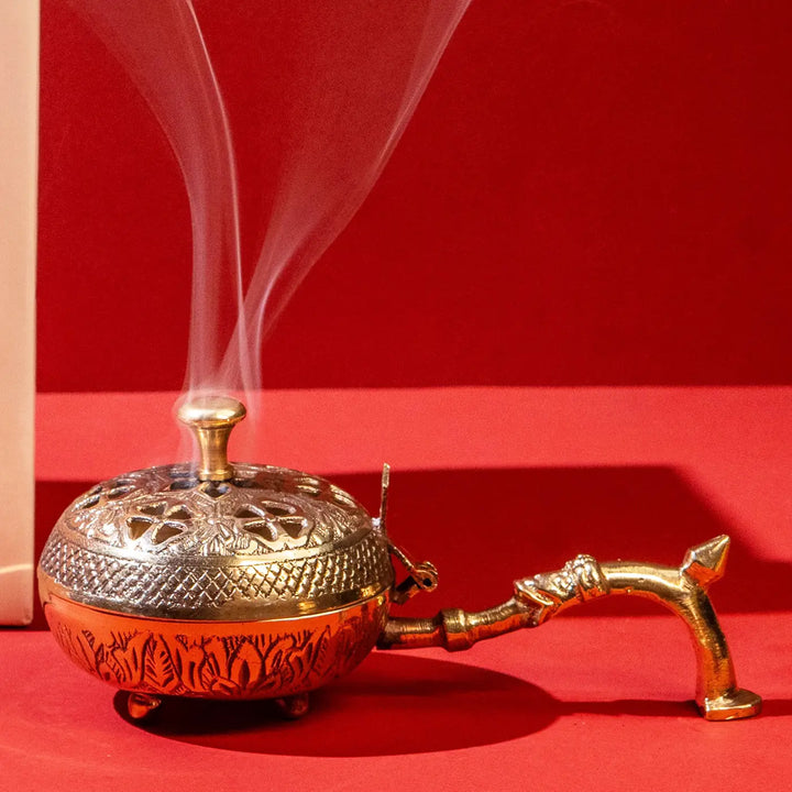 Home Harmony Diwali Gift Hamper | Includes 1 Dhoop Cones Pack, 1 Incense Burner, 1 Rose Water, 1 Havan Cups Pack, 5 Cow Dung Cakes