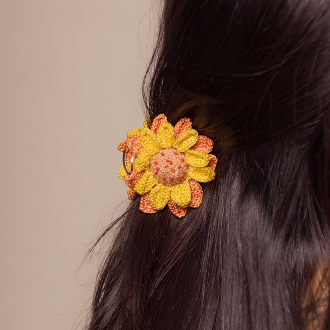 Handmade Crochet Guncha Sunflower Hair Clutch