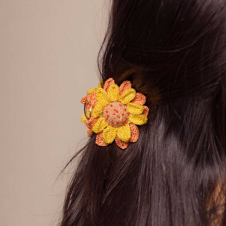 Handmade Crochet Guncha Sunflower Hair Clutch