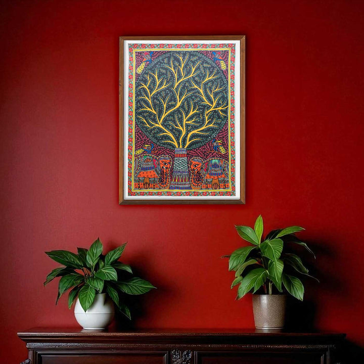 22 x 30 Inch | Tree Of Life | Original Hand Painted Madhubani Painting | Natural Pigments On Paper