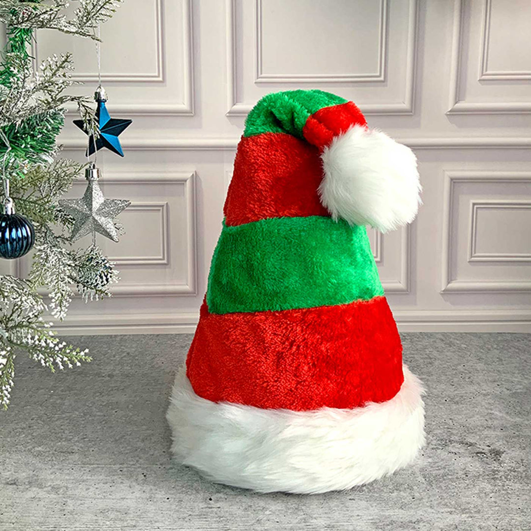 Handmade Green & Red Stripes Furry Velvet Santa Hat | Xmas Gifting Ideas