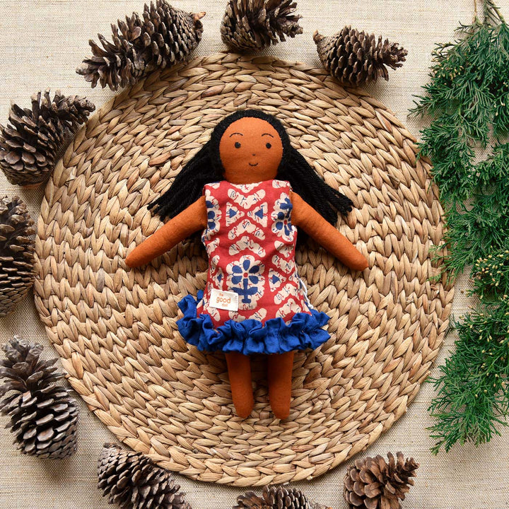 Nilah's (Younger Sister) Malar In Half Saree | Soft Hand-Stitched Sustainable Indian Play Doll