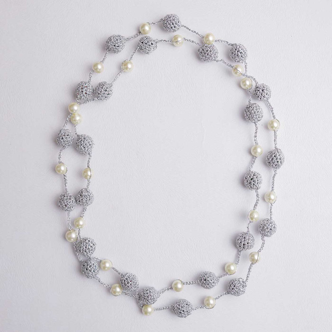 Handmade Crochet Silver Nakshatra Pearl Necklace