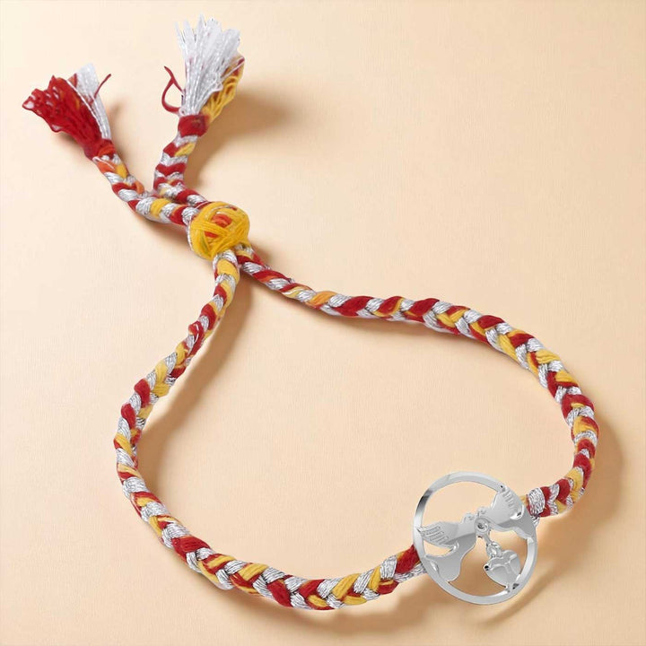 Handmade Dove Design Silver Rakhi For Brother - Full Bracelet Laid Flat