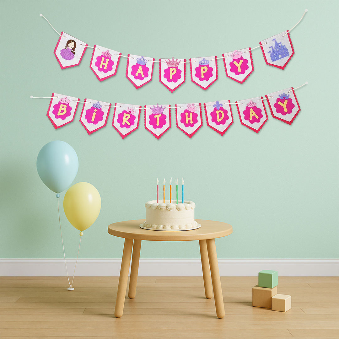 Handmade Princess Theme Felt Happy Birthday Banner