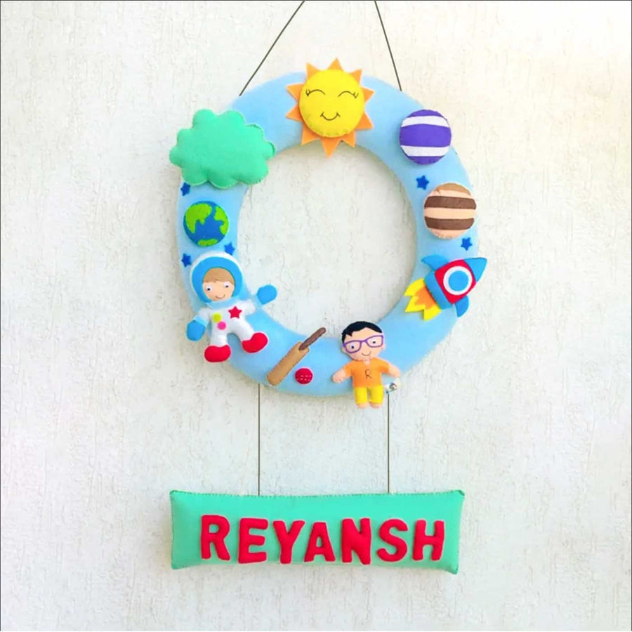 Handmade Personalized Astronaut Themed Felt Kids Name Hanging - Hanging with Name Personalization
