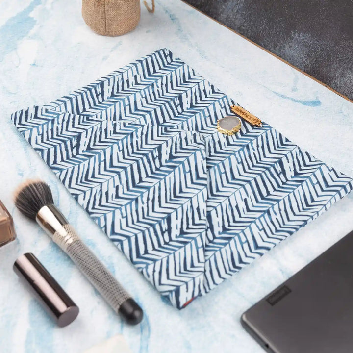 Blue Zebra Cotton Lightweight & Durable Ecofriendly iPad Envelope Sleeve With Agate | 12 x 9 inch