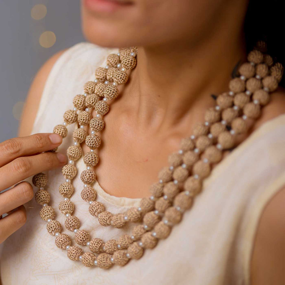 Handmade Crochet Rose Shimmer Vrishti Necklace