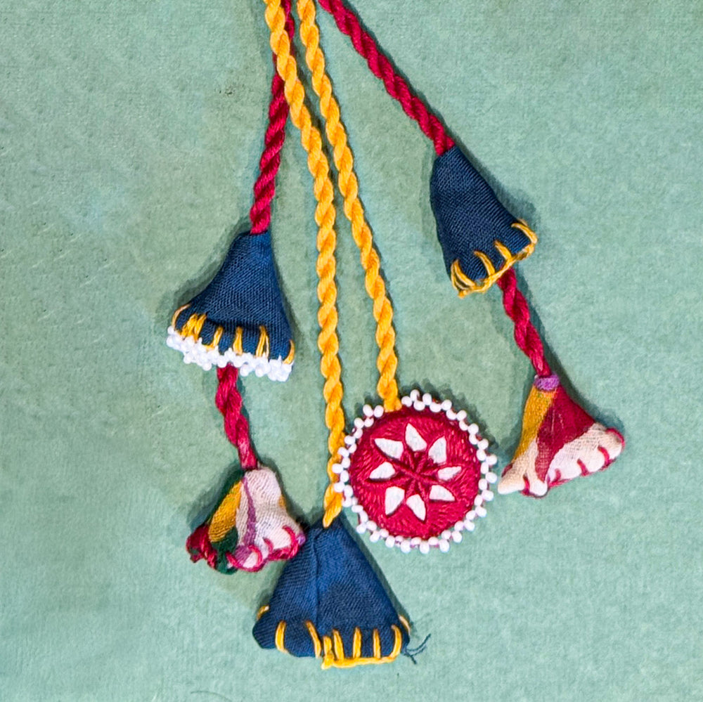 Reusable Mirror And Cotton Rope Rakhi For Bhaiya And Bhabhi - Close-up of Embellished Ends
