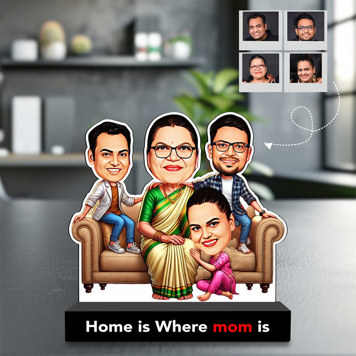 Photo Personalized "Home Is Where Mom Is" MDF Wood Caricature Cutout For Mothers
