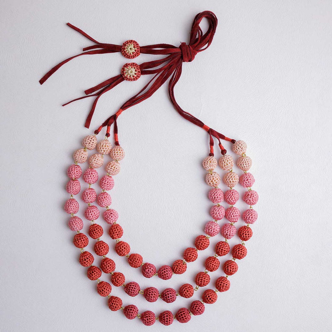 Handmade Crochet Coral Mausam Necklace