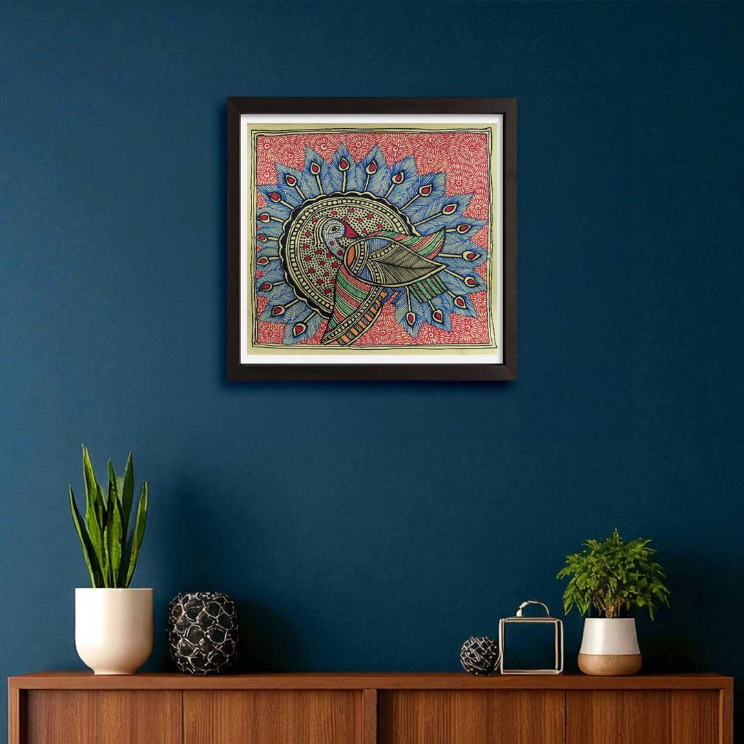 7 x 7 Inch | Colorful Peacock | Original Hand Painted Madhubani Painting | Natural Pigments On Paper