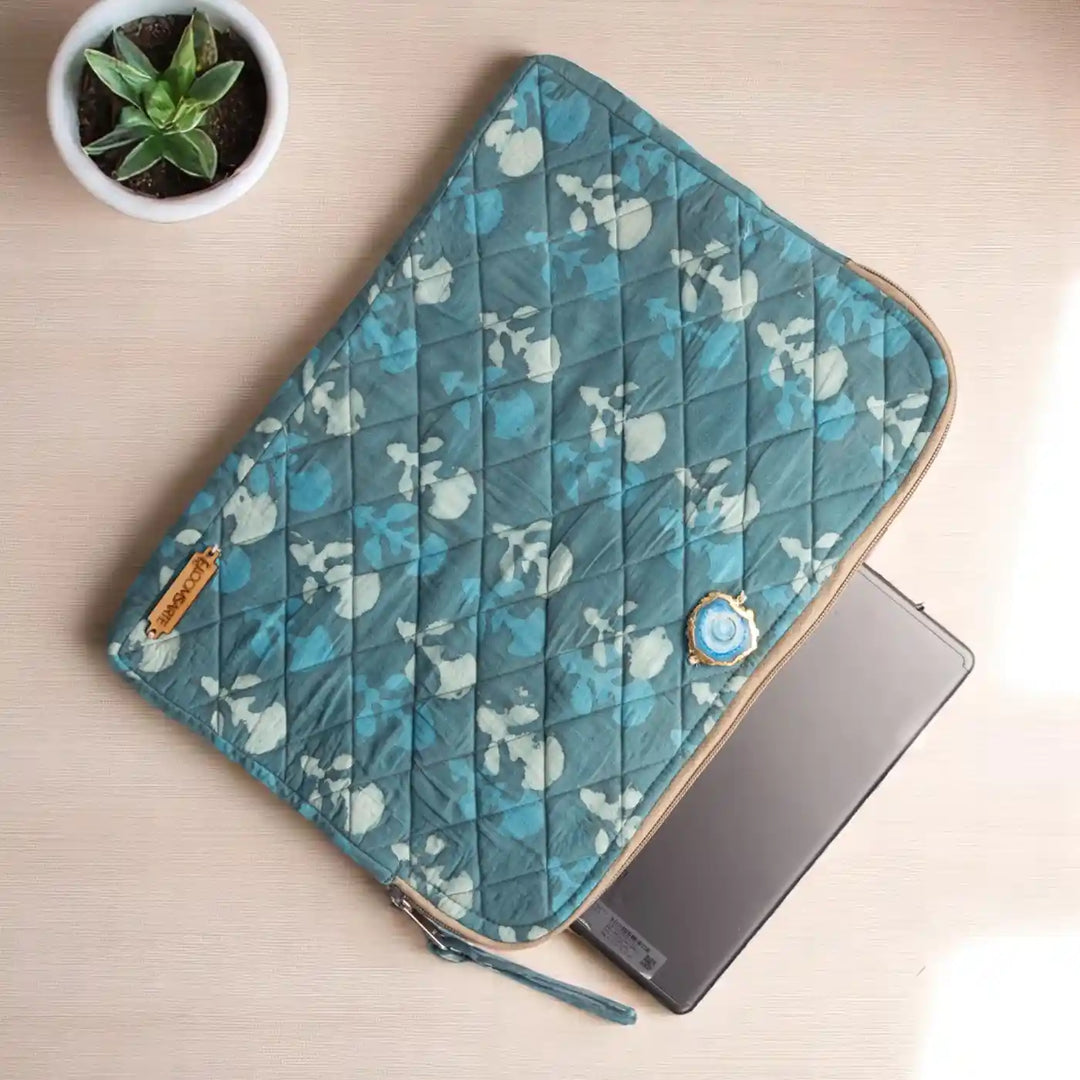 Green Lagoon Cotton Stylish & Durable Ecofriendly iPad Sleeve With Agate Accent | 12 x 9 inch