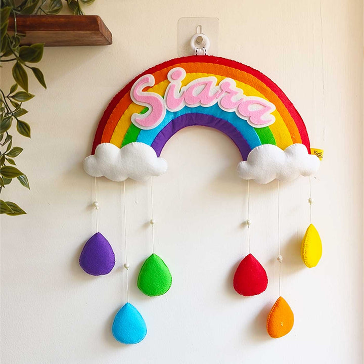 Personalized Handmade Rainbow & Cloud Theme Felt Kids Name Plate