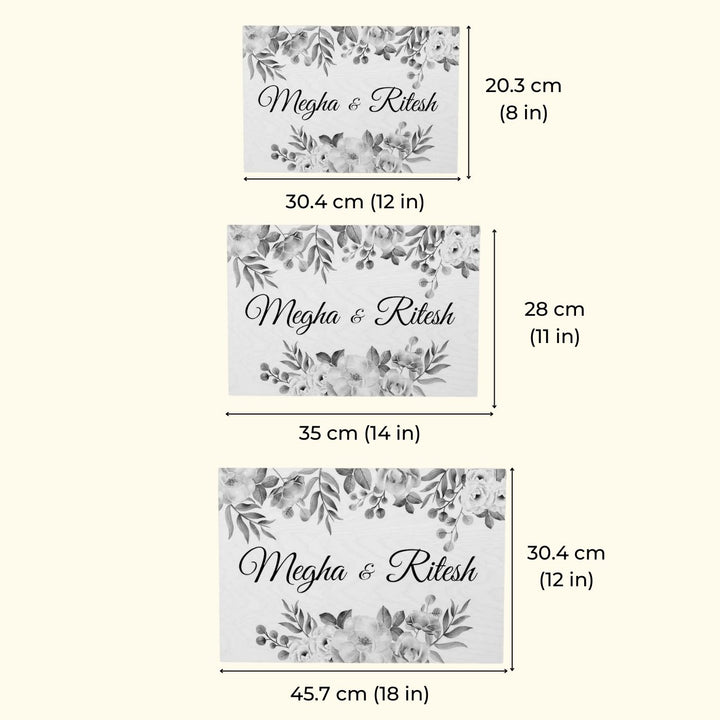 Printed Floret Wooden Rectangle Nameplate - Dimension Chart with Floral Design