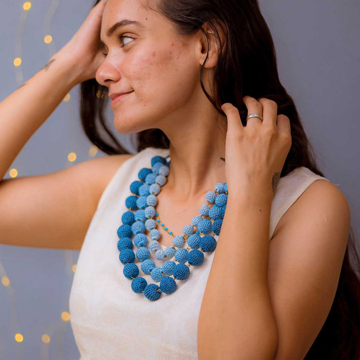 Handmade Crochet Indigo Ombre Aadya Necklace