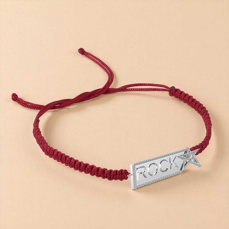 Handmade Rockstar Design Silver Rakhi For Brother - Front View