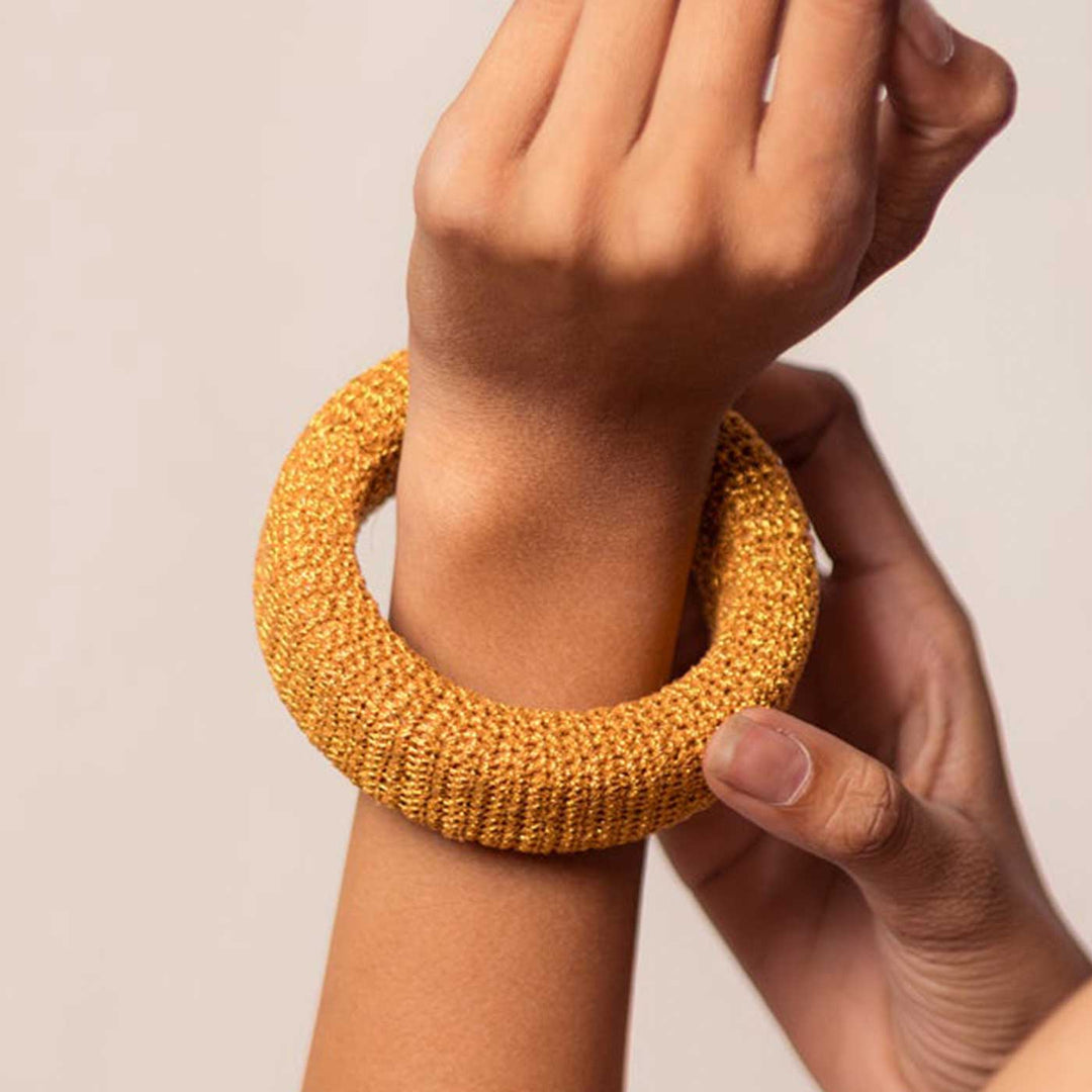 Handmade Crochet Rangat Mustard Zari Chunky Bangle