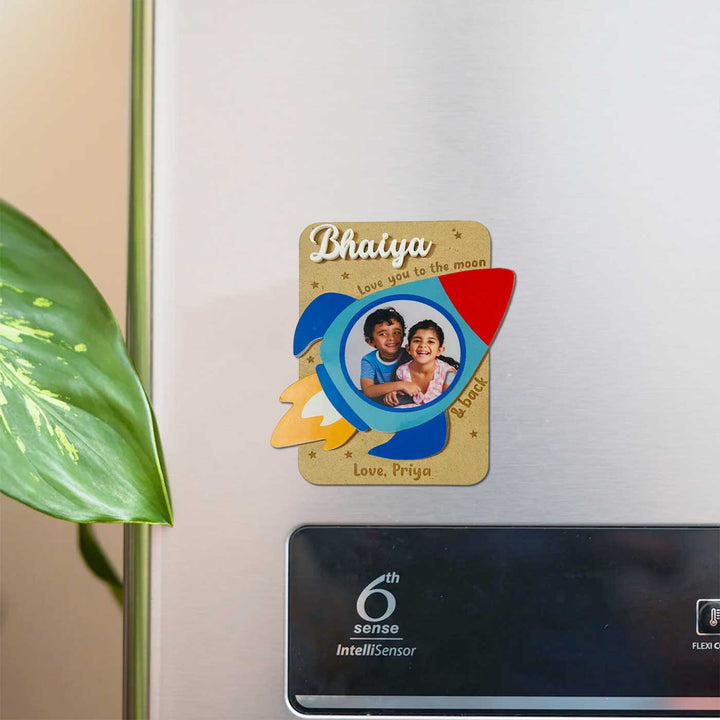 Photo Personalized Handmade Rocket Theme Mdf Wood Fridge Magnet For Brother