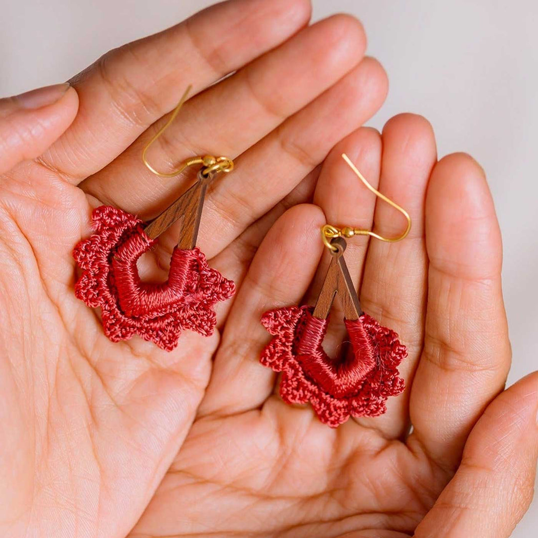Handmade Crochet Red Diamond Drop Earrings