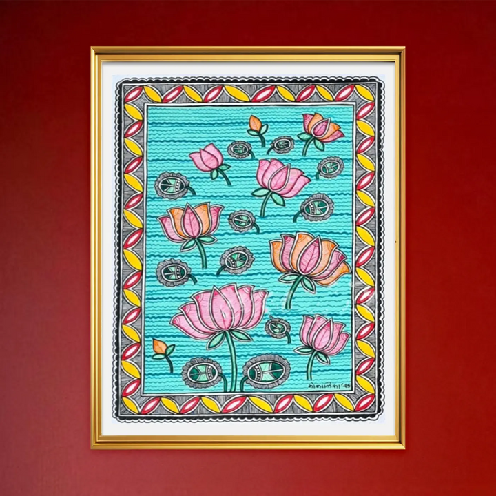 8 x 11 Inch | Petals & Ripples | Original Hand Painted Madhubani Painting On Paper
