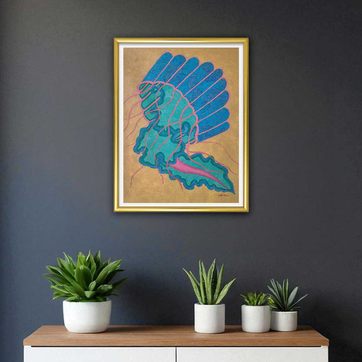 36 x 24 Inch | Sea Spirit Jellyfish | Original Hand Painted Tribal Gond Art Painting | Acrylic Paints On Canvas