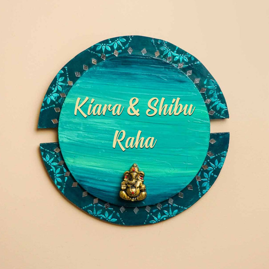 Personalized Round Ganesha Theme Mdf Wood Name Plate - Name Personalization Example Front View