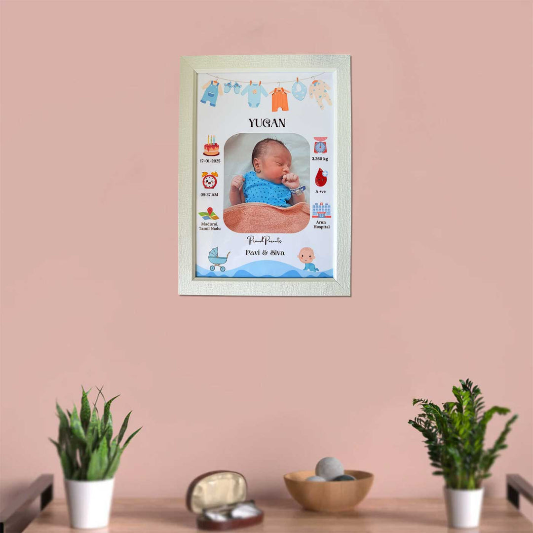 Photo Personalized Boy Theme Wooden Shadow Box Frame With Birth Details