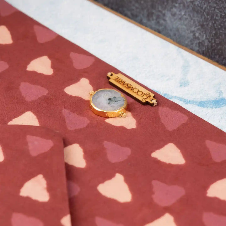 Red Bagru Cotton Ecofriendly iPad Envelope Sleeve With Agate | 12 x 9 inch