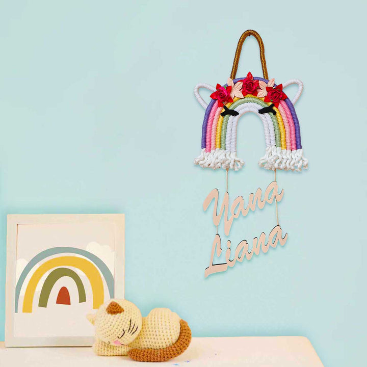Personalized Macrame Unicorn Theme Name Plate