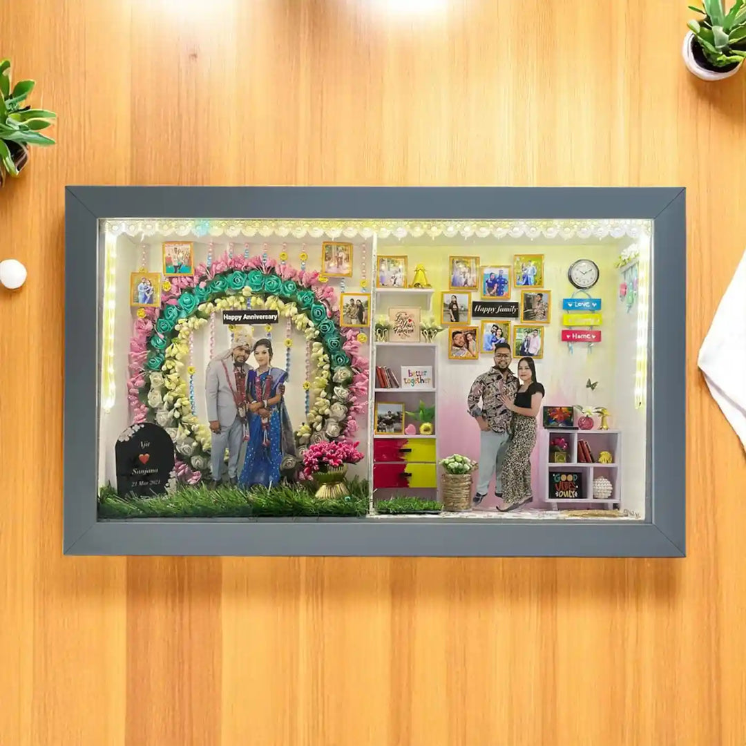 Photo Personalized Handmade Two Partition Design Anniversary MDF Wood Decorative Plaque With Lights