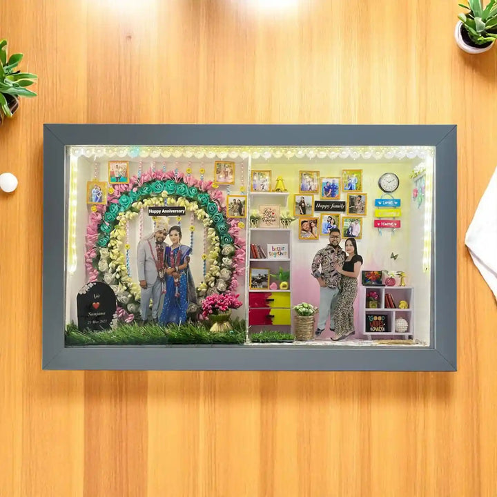 Photo Personalized Handmade Two Partition Design Anniversary MDF Wood Decorative Plaque With Lights