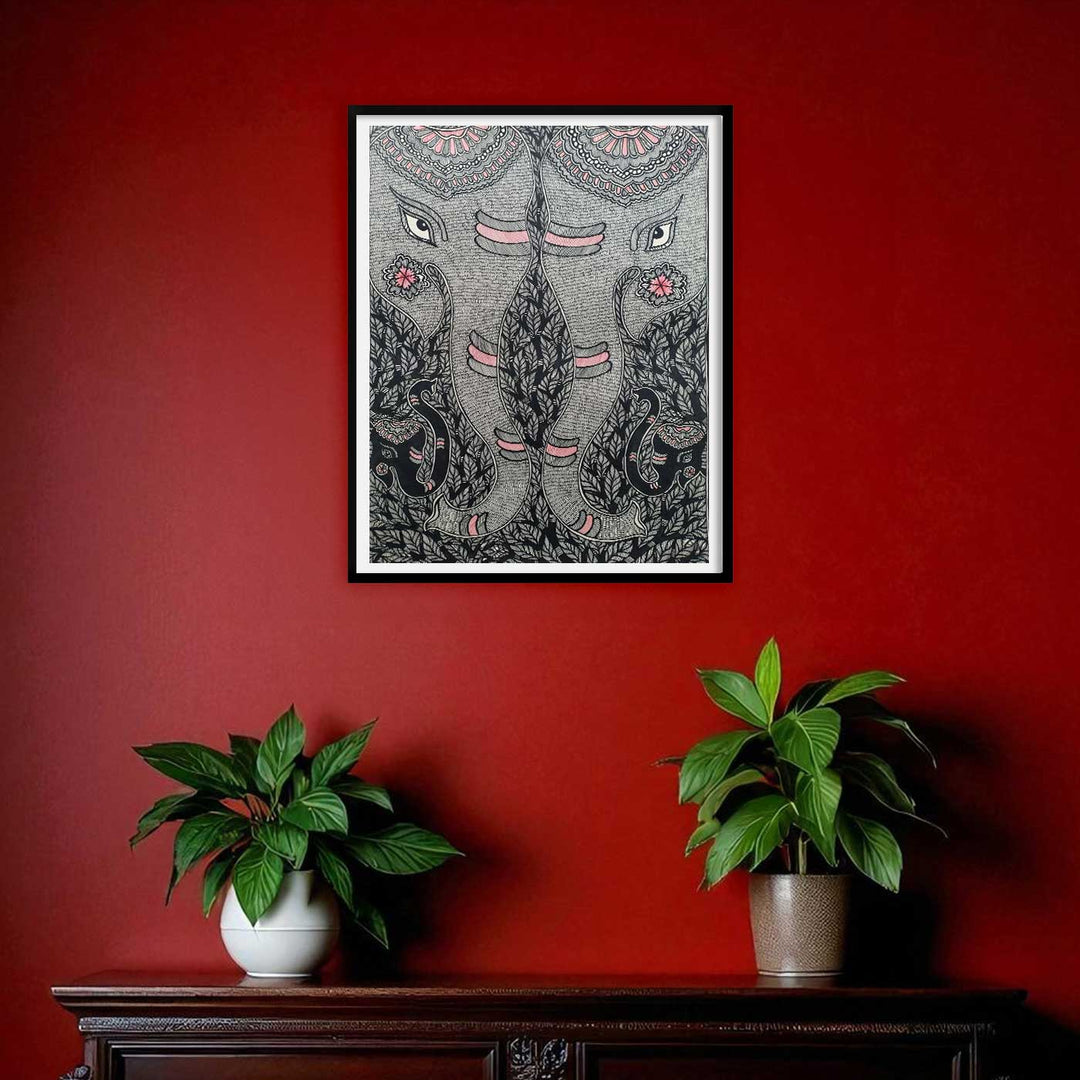 22 x 30 Inch | Elephant's Trunk | Original Hand Painted Madhubani Painting | Natural Pigments On Paper