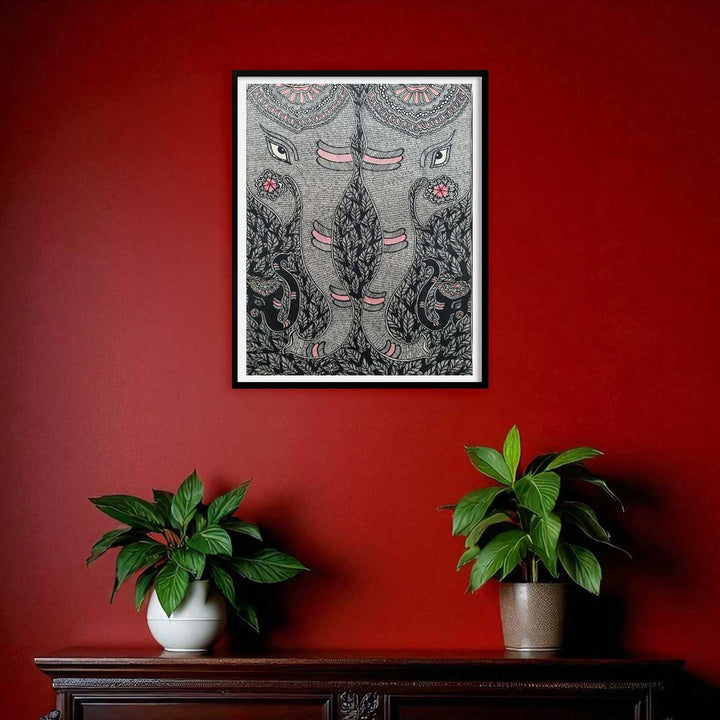 22 x 30 Inch | Elephant's Trunk | Original Hand Painted Madhubani Painting | Natural Pigments On Paper