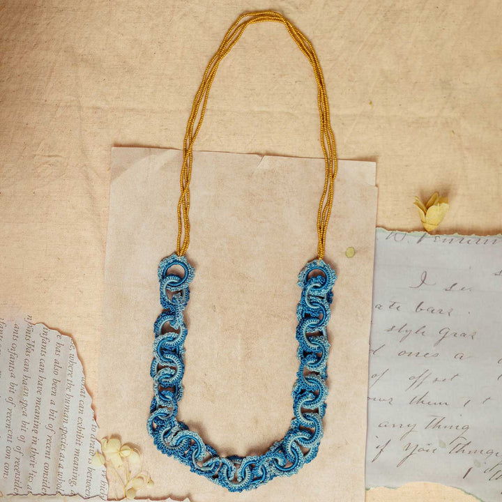 Handmade Crochet Gulnaar Blue Braided Necklace