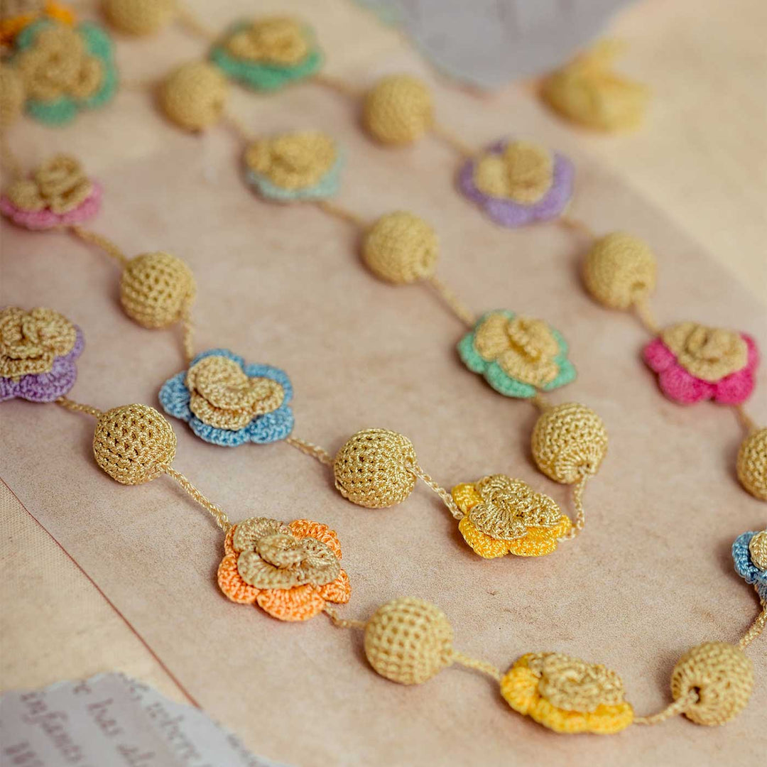 Handmade Crochet Gulnaar Zari Spring Roses Bead String Necklace