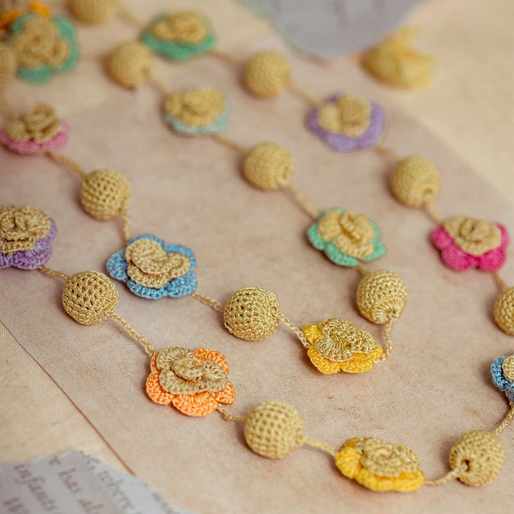 Handmade Crochet Gulnaar Zari Spring Roses Bead String Necklace