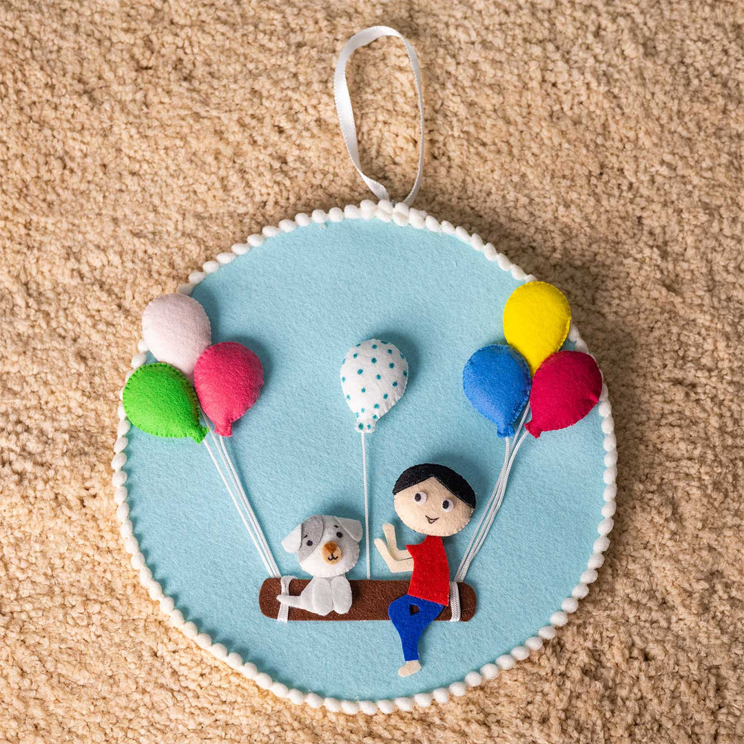 Customized Handmade Sibling Swing Cute Balloon Theme Felt Decorative Plaque