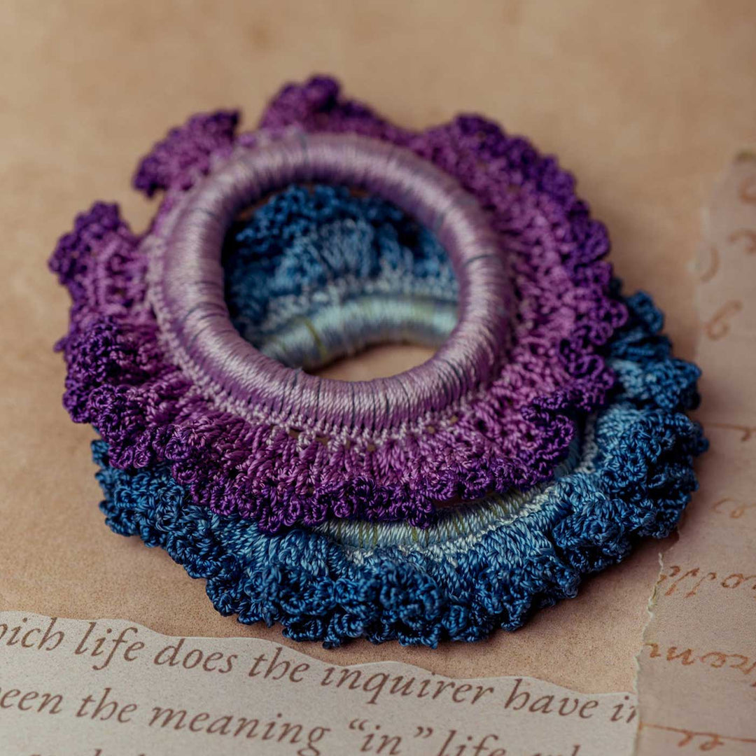 Handmade Crochet Guncha Purple Blue Ombre Bloom Scrunchie | Set Of 2