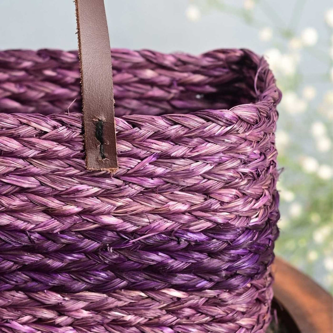 Handmade Grass Woven Single Striped Lavender Sabai Mesh Handbag