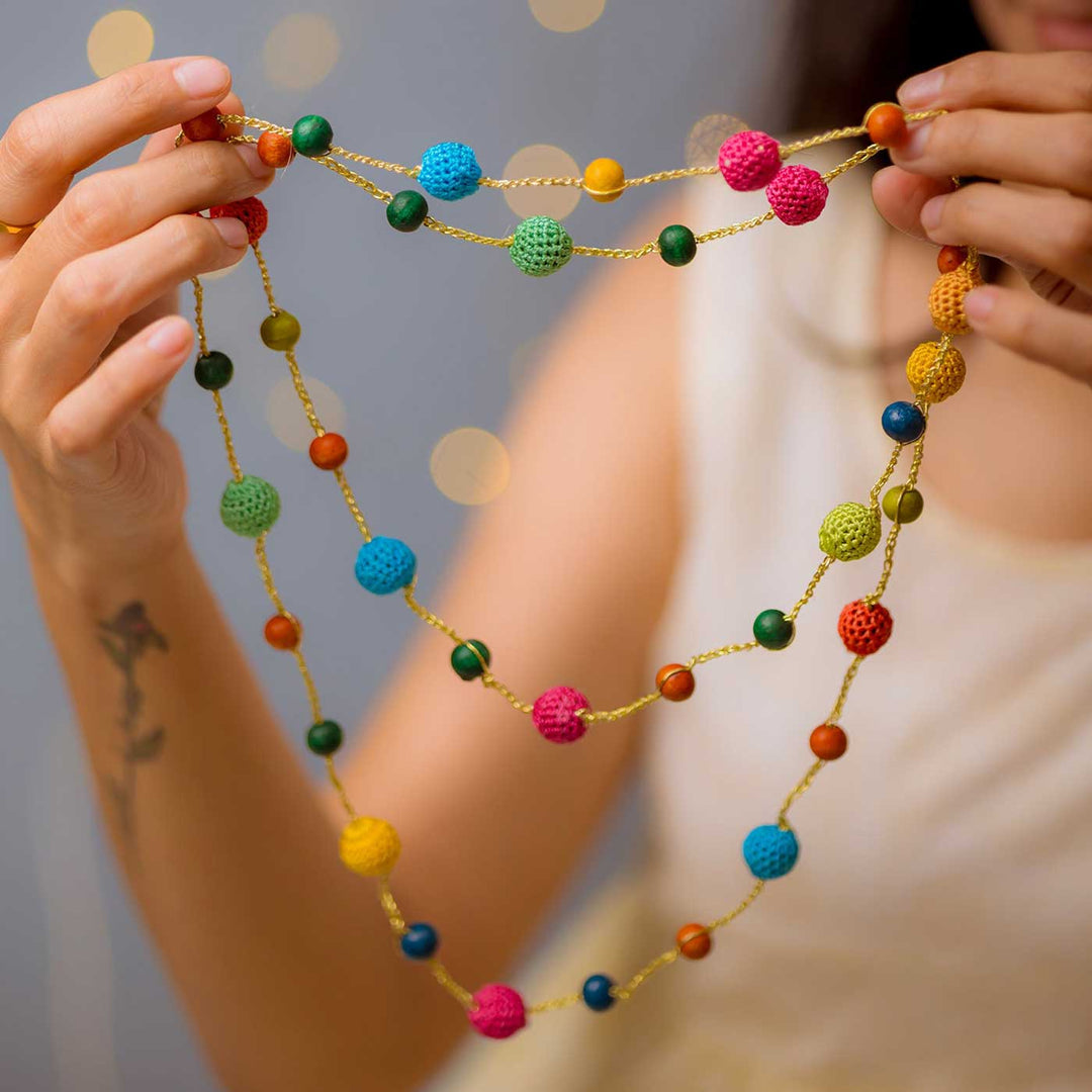 Handmade Crochet Multicolor Large Beads Mela Necklace