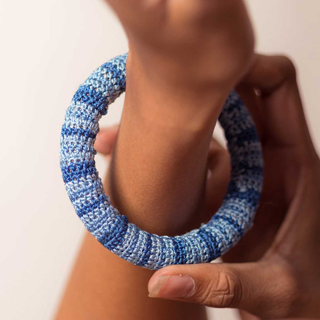 Handmade Crochet Rangat Blue Striped Bangle