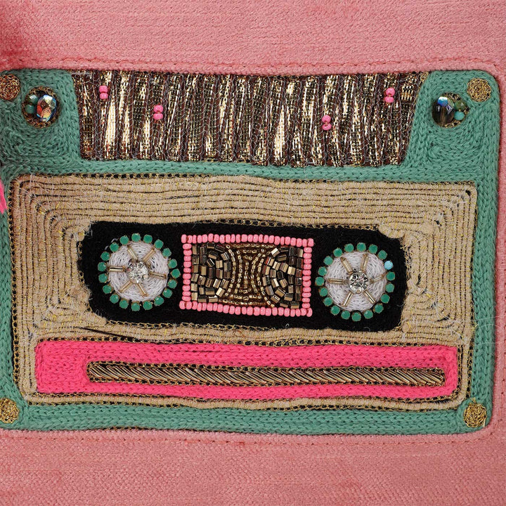 Handmade Embroidered Cassatte Design Pink Velvet Sling Bag