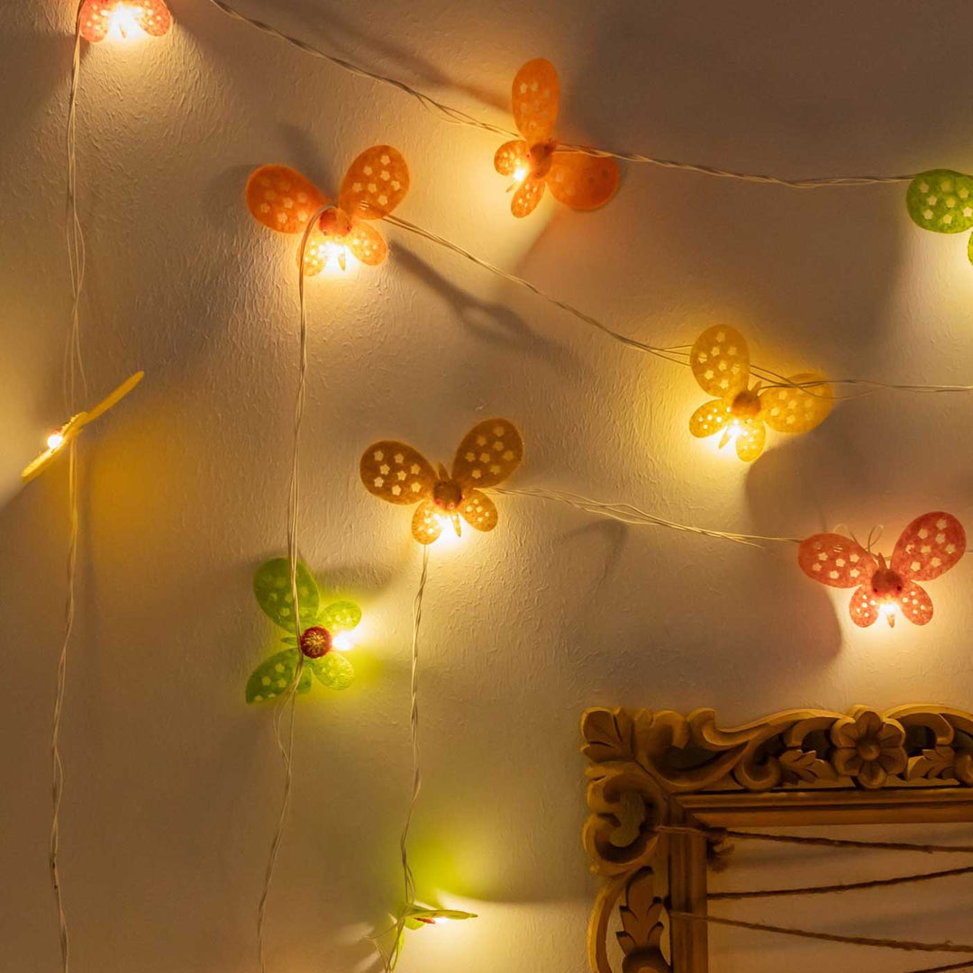Handmade Crochet Vivid Butterflies Design Felt Fairy Light