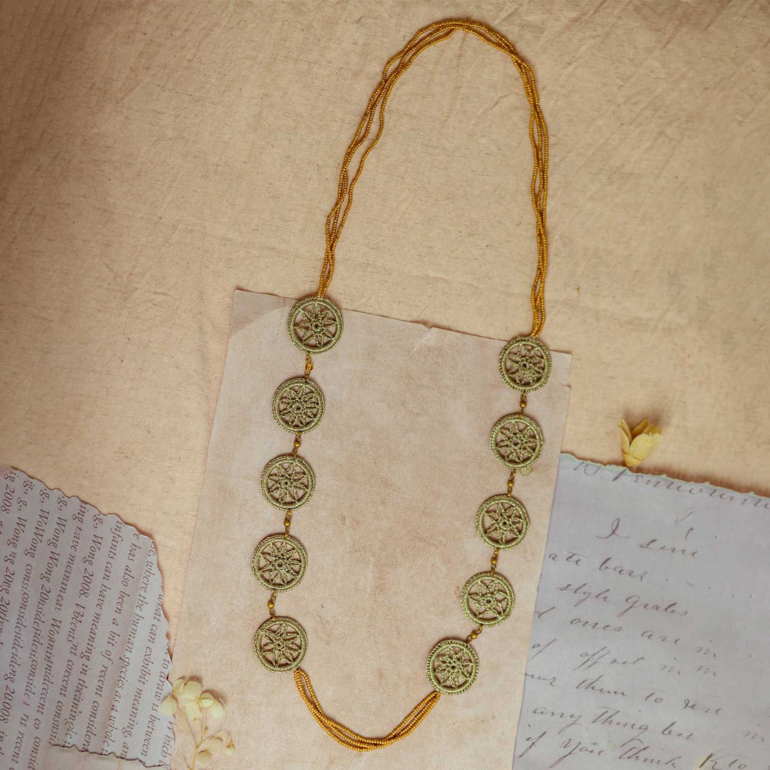 Handmade Crochet Gulnaar Gold Mandala Necklace