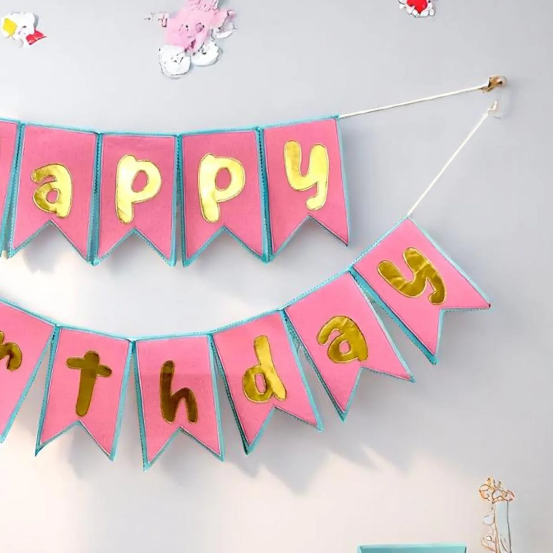 Handmade Pink & Blue Theme Felt Happy Birthday Bunting