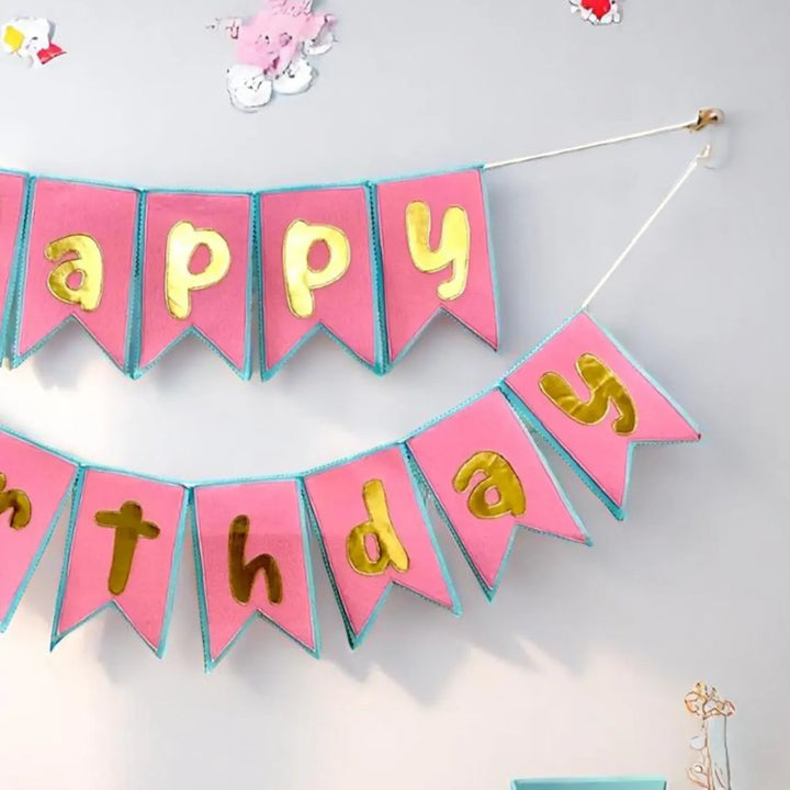 Handmade Pink & Blue Theme Felt Happy Birthday Bunting