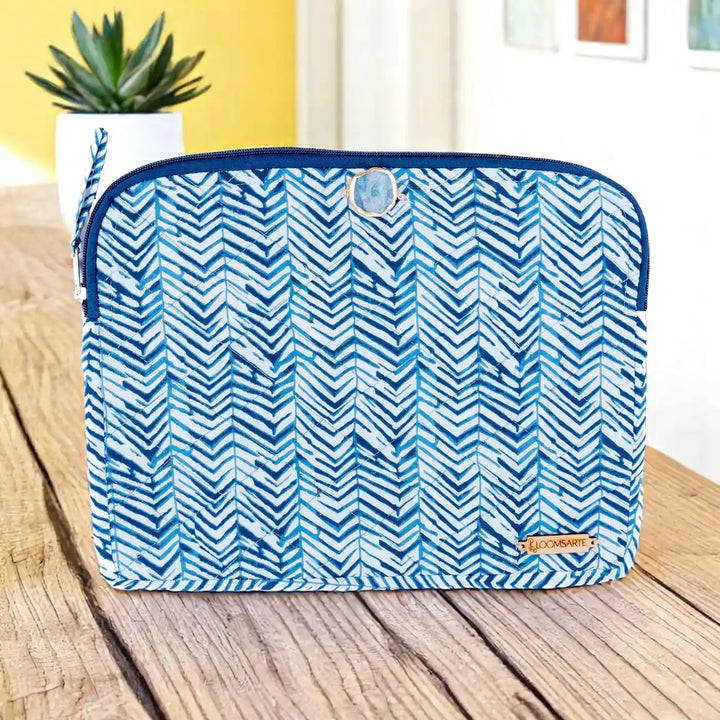 Blue Zebra Cotton Ecofriendly iPad Sleeve With Agate Accent | 12 x 9 inch