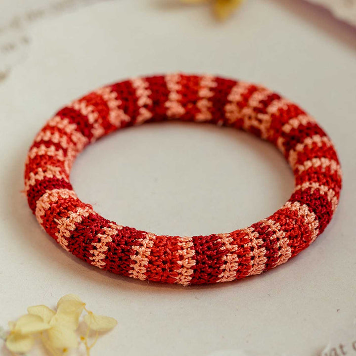 Handmade Crochet Rangat Red Striped Bangle